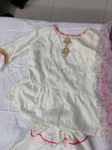 White Embroidered Top with Pom-Pom Detail