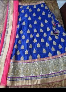 Blue & Gold Embroidered Lehenga Skirt