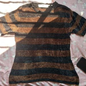 Striped Brown Knit Top