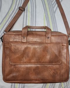 Brown Faux Leather Laptop Bag