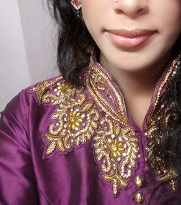 Elegant Purple &amp; Gold Anarkali without Dupatta