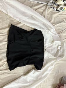 Chic Black Mini Skirt & White Top