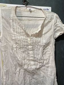 White Linen Blend Button-Up Top