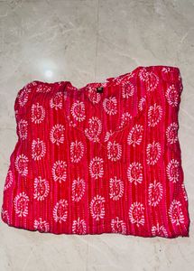 Pink Printed Top with Lace Trim