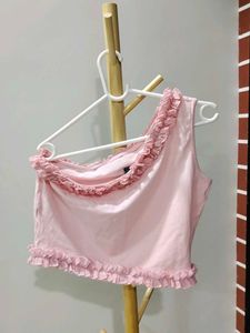Cute One Shoulder Pink Top