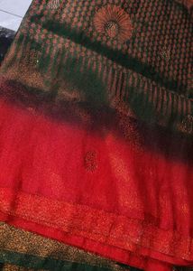 Elegant Green &amp; Red Saree