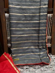 New Grey Red Organza Saree