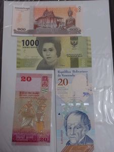 Cambodia, Indonesia, SriLanka, Venezuela Banknotes
