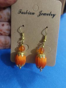 Elegant Orange Silk Thread Bead Earrings