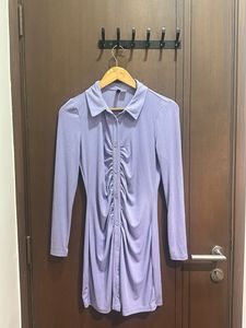 Lavender Ruched Shirt Dress