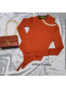 Rust Mock Neck Body Suit Top