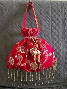 Red Floral Potli Bag