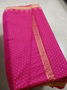Dark Pink Saree With Zari Border &amp; Full Body Butta
