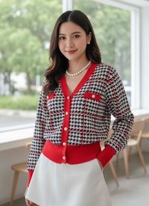 Red Long Sleeve V Neck Sweater