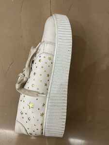White Shoes with Cute Golden Design