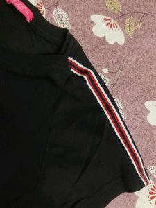 Black T-shirt with Striped Shoulders