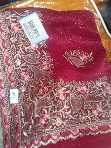 Maroon Embroidered Saree