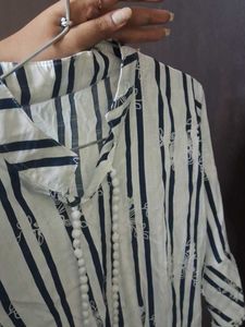Striped Tie-Neck Top
