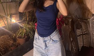 Blue Sleeveless Cowl Neck Top
