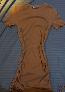 Zara Brown Drawstring Bodycon Mini Dress