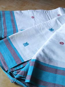 White Cotton Saree with Blue Border