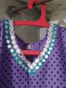 Purple mirror embellishe asymmetrical kurta
