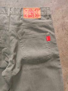 Grey Button‑Fly Workwear Denim — Straight Cut