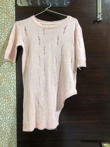 Baby Pink Distressed Knit Top
