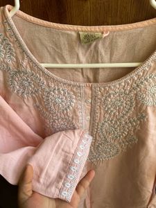Peach Embroidered Kurti Top