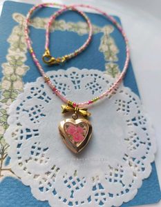 Hand painted Beaded Heart Locket Necklace