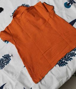 Women Orange Cotton Casual Polo Tshirt