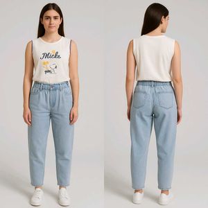 Cartoon Graphic Tank & High Waisted Jeans Set