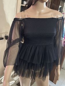 Black Net Empire Crop Top