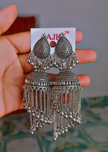 Silver Tone Jhumka Earrings