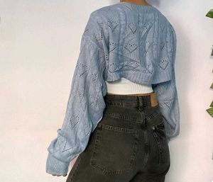 Blue Crochet Shrug