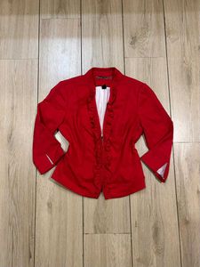 WHITE BLACK Red Ruffle Blazer