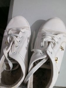 White Sneakers with Gold Star Detail
