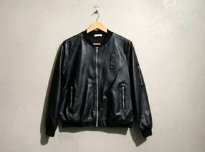 Black Leather Bomber Jacket