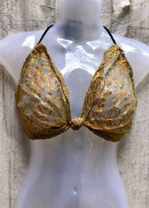 I. Gold Floral Bikini Top