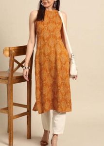 Orange Printed Kurti