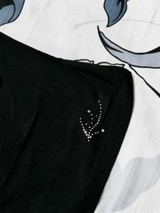 Women Black Sexy Deep V-neck Crystal Stone Top