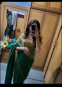 Elegant Green &amp; Gold Saree dabka zari work blouse