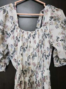 Off White Fower Printed Dress