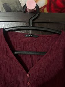 Burgundy Long Sleeve Top-S