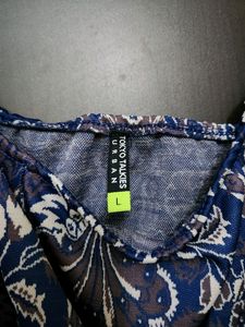 Navy Blue Belted Puff Sleeve Jacquard Dress