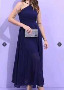 Navy Blue Shoulders Straps Maxi Dress