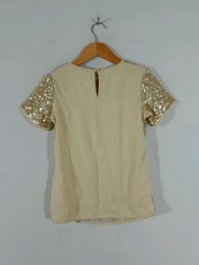 Cream Sequenced Top For Girl&#39;s
