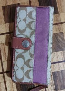 Coach Signature Canvas & Purple Leather Wallet
