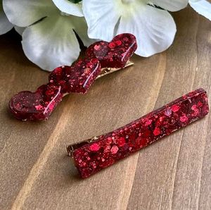 Red Glitter Hair Clips