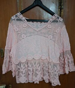Pink Lace Peplum Top